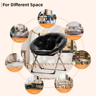 Comfy Oversized Saucer Chair For Adults, Soft Faux Fur Plush Folding Moon Chair, Metal Frame Reading Lounge Chair For Bedroom Living Room Dorm Office 6 Comfy Oversized Saucer Chair For Adults, Soft Faux Fur Plush Folding Moon Chair, Metal Frame Reading Lounge Chair For Bedroom Living Room Dorm Office - Image 6
