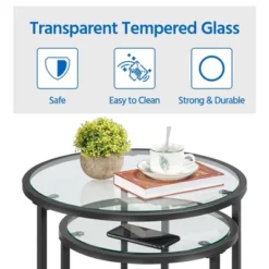 Yaheetech Round Nesting End Table Set With Metal Frame And Glass Top For Living Room -Baxton Studio Shop GUEST 676a1f6a 349d 4f96 b649 523700eecbd8