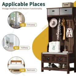 TIRAMISUBEST Hall Tree With 6 Hooks And Hinged Lid - Brown Entryway Organizer With Storage -Baxton Studio Shop GUEST 677b47b1 c1b4 401d ba9d 03c1528d8c10