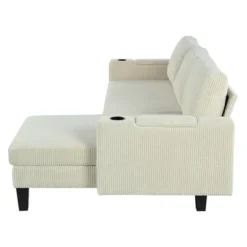 82.5"W Modern L-Shaped Sectional Sofa With Storage Chaise, Cup Holders And USB Ports, Corduroy Upholstered Fabric Sofa Couch - ModernLuxe -Baxton Studio Shop GUEST 677bea63 98bb 4fca 9d9b e0d9439003c3
