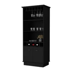 Gulches Bar Cabinet With Glassware Rack, 5 Bottle Racks, 3 Shelves And Two Door Cabinet Sturdy Manufactured Wood, Assembly Required -Baxton Studio Shop GUEST 67b4a270 dd78 4236 b709 9f5ad4b9c26a