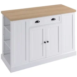 HOMCOM Fluted-Style Wooden Kitchen Island, Storage Cabinet W/ Drawer, Open Shelving, And Interior Shelving For Dining Room -Baxton Studio Shop GUEST 67b4ffc5 36cd 4f94 9ccd cb78248ada58