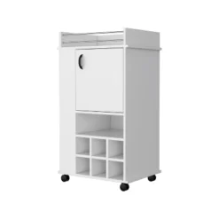 Gulches 1-Door Bar Cart With Wine Rack & Casters In White -Baxton Studio Shop GUEST 67ec3774 2c19 45db bff6 7a50cb94420c