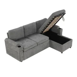 84"W Upholstered L-shaped Sofa Couch Convertible Sofa Bed Sectional Sofa With 2 Cup Holders, 2 USB Ports And Storage Space, Beige/Black/Gray-ModernLux -Baxton Studio Shop GUEST 6817e00e b823 4dec 859d f851c5560306