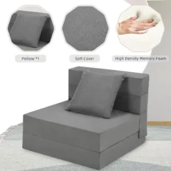 Olding Sofa Bed, Foldable Couch Bed With Pillow, Convertible Sleeper Chair Mattress, Futon Floor Couch With Memory Foam Washable Cover, Gray -Baxton Studio Shop GUEST 681a4197 2145 4844 ae51 2b04c2ba426e