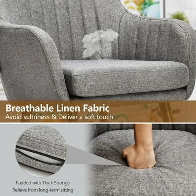 Costway Set Of 2 Accent Chairs Fabric Upholstered Armchairs W/Wooden Legs Beige/Gray 7 Costway Set Of 2 Accent Chairs Fabric Upholstered Armchairs W/Wooden Legs Beige/Gray - Image 7