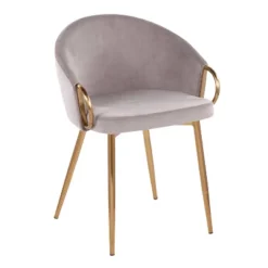 LumiSource Set Of 2 Claire Dining Chairs Gold/Silver: Upholstered Velvet, Low Back, Steel Legs
