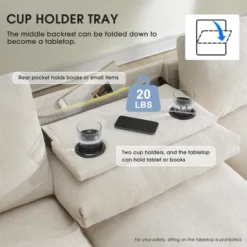 YOOCOZZ Sectional Sofa With Drop-Down Table, Cup Holders, Bluetooth Speakers, Hidden Armrest Storage And USB Charger -Baxton Studio Shop GUEST 688da08c a252 44e4 bf40 6495e661d775
