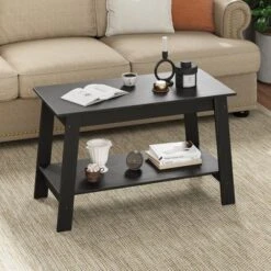 31.49” Rustic Coffee Table - 2-Tier Modern Farmhouse Side Table For Living Room, Home, Office & Outdoor