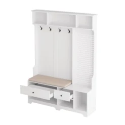 TIRAMISUBEST 4-in-1 Hall Tree With Cushioned Bench & Pegboard - Entryway Organizer, White -Baxton Studio Shop GUEST 68cf6824 4dcd 4f34 8cf7 d64837d8a02b