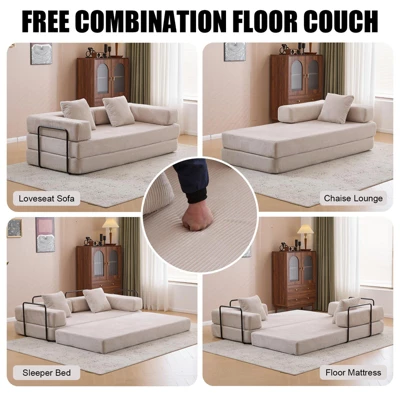 TiramisuBest Convertible Floor Couch Sofa Bed With Armrests & Pillow Back, Chenille Futon Sleeper, Foldable Lounge Sofa For Living Room, Light Blue 7 TiramisuBest Convertible Floor Couch Sofa Bed With Armrests & Pillow Back, Chenille Futon Sleeper, Foldable Lounge Sofa For Living Room, Light Blue - Image 7