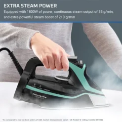 Rowenta Steam Force Steam Iron, 1800W, Stainless Steel Soleplate, Black And Blue -Baxton Studio Shop GUEST 697f0f2d 216c 4aaa 8124 0d980d8f7ea3