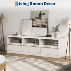 70 Inch TV Stand For 80" TVs, Mid Century Modern Entertainment Center With Storage Drawer & Open Shelves 26 70 Inch TV Stand For 80" TVs, Mid Century Modern Entertainment Center With Storage Drawer & Open Shelves -Baxton Studio Shop GUEST 69a70fcf 0b97 427d 9fdf eae4d578db17