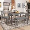 6-Piece Farmhouse Rustic Wooden Dining Table Set With 4 Chairs And Bench, Antique Gray - ModernLuxe