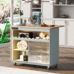 Kitchen Island, With Drop Leaf Kitchen Cart On Wheels, With Large Kitchen Island Cart With 2 Cabinet And 1 Open Shelf -Baxton Studio Shop GUEST 69e1b5c1 912b 4d6d a512 b473a5b7fc82