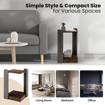 Costway 2 Tier Sofa Side End Table W/Storage Shelf For Small Spaces Living Room Bedroom 5 Costway 2 Tier Sofa Side End Table W/Storage Shelf For Small Spaces Living Room Bedroom - Image 5