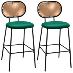 Costway Set Of 2 Bar Stools Faux Leather Bar Height Kitchen Chairs With Rattan Back Brown/Green -Baxton Studio Shop GUEST 6a1ad59e 550b 4413 868b 126e220ed4e5