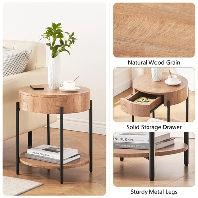 End Table Round Side Table With Drawer Circle End Tables Wooden Bedside Table 4 End Table Round Side Table With Drawer Circle End Tables Wooden Bedside Table - Image 4