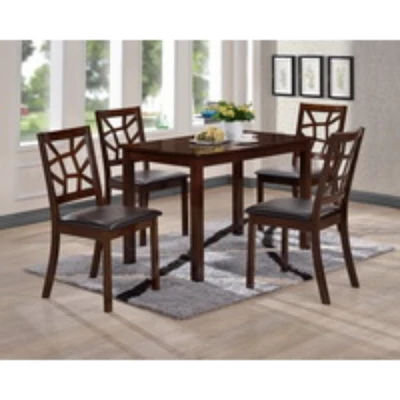 7pc Mozaika Wood And Leather Contemporary Dining Set Black - Baxton Studio 4 7pc Mozaika Wood And Leather Contemporary Dining Set Black - Baxton Studio - Image 4