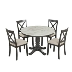 5-Piece Dining Set With Solid Wood Table And 4 Chairs, Gray - ModernLuxe -Baxton Studio Shop GUEST 6a617fc8 510d 4ff5 9d17 6244e32b71f1