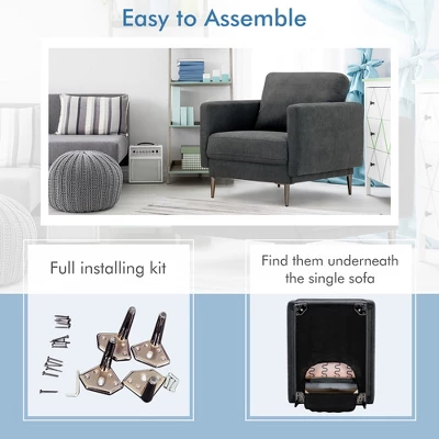 Costway Modern Upholstered Accent Chair Single Sofa Armchair Living Room Funiture WhiteGrey 6 Costway Modern Upholstered Accent Chair Single Sofa Armchair Living Room Funiture WhiteGrey - Image 6