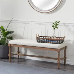 Traditional Linen Upholstered Wood Bench - Olivia & May -Baxton Studio Shop GUEST 6aab325b 1f64 4dcd a3c0 8ca27cc34e50