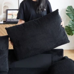 MAYEERTY 64.5 Sleeper Sofa Bed 3 In 1 Adjustable Pullout 2 Pillows Side Pockets Soft Corduroy Convertible -Baxton Studio Shop GUEST 6ab29c5b 223e 4ea9 8336 ccedd752fefe