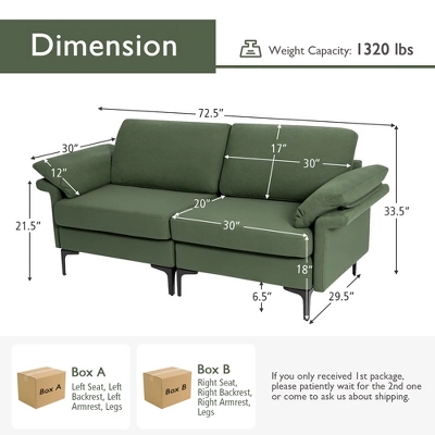 Costway Modern Loveseat Fabric 2-Seat Sofa Couch For Small Space W/Metal Legs Army 8 Costway Modern Loveseat Fabric 2-Seat Sofa Couch For Small Space W/Metal Legs Army - Image 8