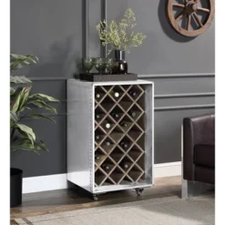 21.26" Raini Wine Rack Aluminum - Acme Furniture: 35.43" High, Holds 23 Bottles, Wood Composite