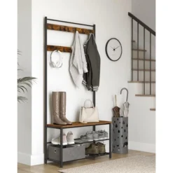 VASAGLE Coat Rack, Hall Tree With Shoe Storage Bench, Entryway Bench With Shoe Storage, 3-in-1, Steel Frame, Rustic Brown And Black -Baxton Studio Shop GUEST 6b2c14d3 f5b7 4217 a663 e7dde20af462