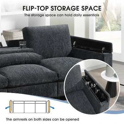 96''W Sofa Couch Set, Upholstered Storage Sofa Chair With USB Charges, Bluetooth Speaker, Cup Holders -ModernLuxe 5 96''W Sofa Couch Set, Upholstered Storage Sofa Chair With USB Charges, Bluetooth Speaker, Cup Holders -ModernLuxe - Image 5