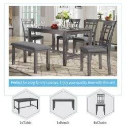 6-Piece Farmhouse Rustic Wooden Dining Table Set With 4 Chairs And Bench, Antique Gray - ModernLuxe -Baxton Studio Shop GUEST 6b35c768 4840 4ca5 b3ac a748af145632
