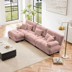 Oversized L Shaped Cloud Couch For Living Room Deep Seat Sofa Couch With Convertible Ottoman Chenille Light Coffee -Baxton Studio Shop GUEST 6b431525 ec8f 4332 82e3 6f78edfc2cba