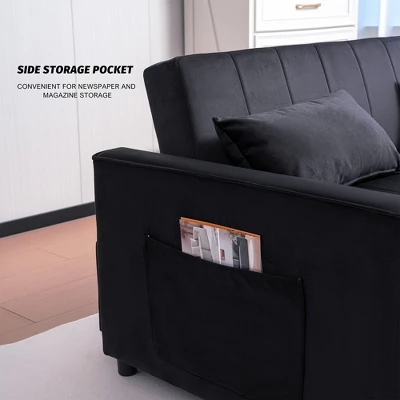 82" Velvet Sleeper Sofa Bed With Adjustable Backrest, Pull-Out Bed, Storage Pockets, And 2 Pillows For Living Room 6 82" Velvet Sleeper Sofa Bed With Adjustable Backrest, Pull-Out Bed, Storage Pockets, And 2 Pillows For Living Room - Image 6