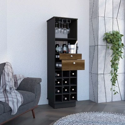 Gulches 12 Bottle Wine Cabinet With Built In Racks, 2 Drawers, 1 Shelf, 24'' Top Decor Not Included 1 Gulches 12 Bottle Wine Cabinet With Built In Racks, 2 Drawers, 1 Shelf, 24'' Top Decor Not Included