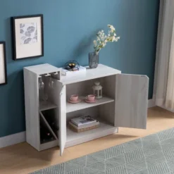 Gulches White Oak Bar Cabinet: Stylish Wine Storage & Display -Baxton Studio Shop GUEST 6b6212ad 5133 4cb9 bb32 006856293329