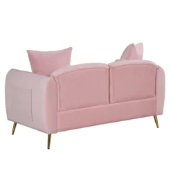 Velvet Upholstered Sofa With Armrest Pockets, 2 Pillows And Golden Metal Legs-ModernLuxe 18 Velvet Upholstered Sofa With Armrest Pockets, 2 Pillows And Golden Metal Legs-ModernLuxe -Baxton Studio Shop GUEST 6bb8cfc0 83e5 438f b571 8c6e784b522e