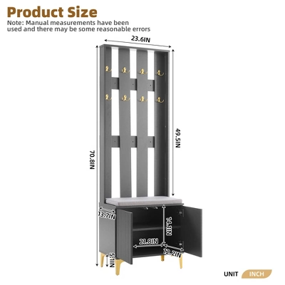 TIRAMISUBEST Modern Luxury 4-in-1 Hall Tree With Cushion - Grey Entryway Organizer With Storage 5 TIRAMISUBEST Modern Luxury 4-in-1 Hall Tree With Cushion - Grey Entryway Organizer With Storage - Image 5