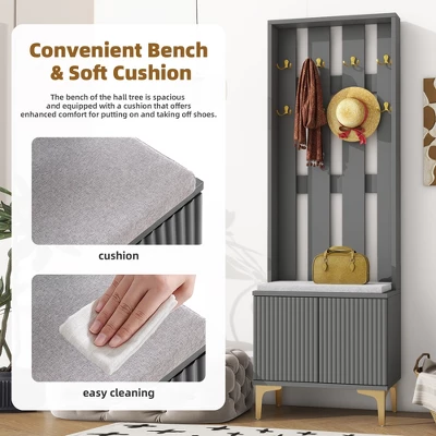 TIRAMISUBEST Modern Luxury 4-in-1 Hall Tree With Cushion - Grey Entryway Organizer With Storage 3 TIRAMISUBEST Modern Luxury 4-in-1 Hall Tree With Cushion - Grey Entryway Organizer With Storage - Image 3