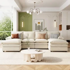 115"W Sectional Sofa Couch Set, U-Shaped Chenille Upholstered Sofa Chair With Adjustable Armrest Pillows For Living Rooms -ModernLuxe