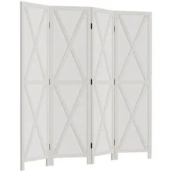 HOMCOM 4-Panel Folding Room Divider, 5.6 Ft Tall Freestanding Paulownia Wood Privacy Screen Panels For Indoor Bedroom Office -Baxton Studio Shop GUEST 6c53d35d 71ca 41b4 adf9 2438c3cdef52