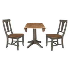 42" Round Dual Drop Leaf Dining Table With 2 Panel Back Chairs Hickory/Washed Coal - International Concepts -Baxton Studio Shop GUEST 6c8174b0 5f74 43b2 9987 063247c7f778