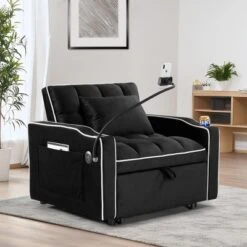 NicBex 3-in-1 Convertible Sleeper Chair,Multi-Pockets Folding Sofa Bed ,Comfortable Couches With USB Port And Type-C Port For Living Room,Gray/Black -Baxton Studio Shop GUEST 6c88bba5 4136 4613 8361 b7438c788ab8