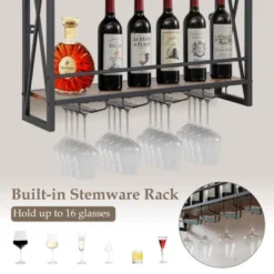 MOEPISY 3 Tiers Industrial Wall Mounted Wine Rack With Glass Holder And Metal Frame -Baxton Studio Shop GUEST 6cabddbd cdf9 4ebf b9ca 86fa115d7c5e