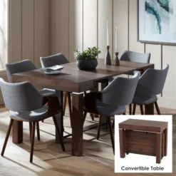 55 Downing Street Modern Distressed Walnut Wood Rectangular Dining Table 59 1/4" X 35 1/2" Brown 2-Leaf Extension For Spaces Living Room Dining Room