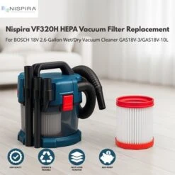 Nispira VF320H HEPA Vacuum Filter Replacement. For BOSCH 18V 2.6-Gallon Wet/Dry Vacuum Cleaner GAS18V-3/GAS18V-10L | 2 Pack