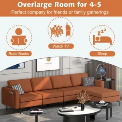 Costway Modular L-shaped Sectional Sofa W/ Reversible Chaise & 4 USB Ports OrangeDark Grey 16 Costway Modular L-shaped Sectional Sofa W/ Reversible Chaise & 4 USB Ports OrangeDark Grey -Baxton Studio Shop GUEST 6d158f67 09c4 4372 a2dd 95395eacff0d