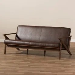 Bianca Mid-Modern Walnut Wood Distressed Faux Leather 3 Seater Sofa Dark Brown - Baxton Studio -Baxton Studio Shop GUEST 6d4e3905 8271 4abf 8c82 7fae9e1cd9ad