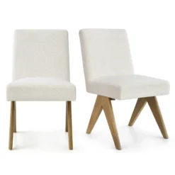Set Of 2 Boucle Dining Chairs, Upholstered Armless Side Chairs With Solid Oak V-Leg Design For Modern Dining Room-Maison Boucle -Baxton Studio Shop GUEST 6d6d07fa d6ad 49d3 a6df 8813e2f8343f