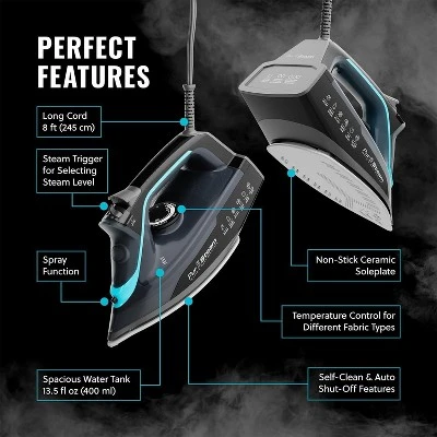 PurSteam SteamBurst+ 1750W Steam Iron, Ceramic Soleplate, Adjustable Steam, Burst Of Steam, Self-Clean, Anti-Calc, Anti-Drip, Auto Shut-Off 6 PurSteam SteamBurst+ 1750W Steam Iron, Ceramic Soleplate, Adjustable Steam, Burst Of Steam, Self-Clean, Anti-Calc, Anti-Drip, Auto Shut-Off - Image 6